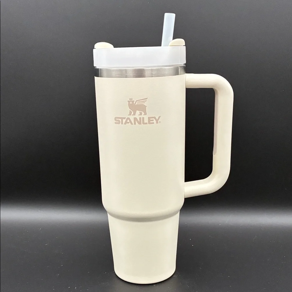 Stanley Cream 30 oz Travel Mug Tumbler with Handle, Lid, and Straw